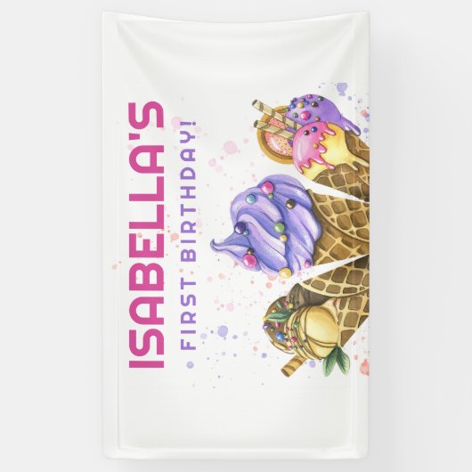 Ice Cream 1e verjaardag Spandoek (Verticaal)