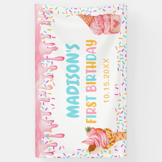 Ice Cream 1e verjaardag Spandoek (Verticaal)