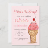 Ice Cream 1e Verjaardags Meisje Roze Waterverf Kaart (Voorkant)