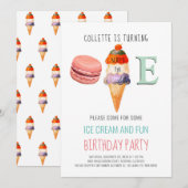 Ice Cream 1st Birthday Het draaien van één uitnodi Kaart (Voorkant / Achterkant)