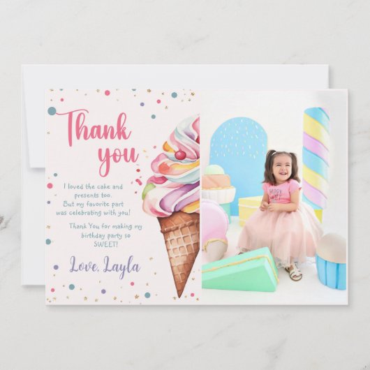 Ice Cream 1st Birthday Party Foto Bedankkaart (Voorkant)