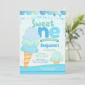 Ice Cream 1st Birthday Party Invitation Kaart (Staand voorkant)