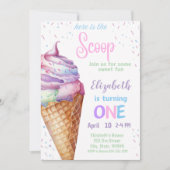 Ice Cream 1st Birthday Party Invitation Kaart (Voorkant)