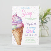 Ice Cream 1st Birthday Party Invitation Kaart (Staand voorkant)