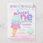 Ice Cream 1st Birthday Party Invitation Kaart (Voorkant)