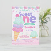 Ice Cream 1st Birthday Party Invitation Kaart (Staand voorkant)