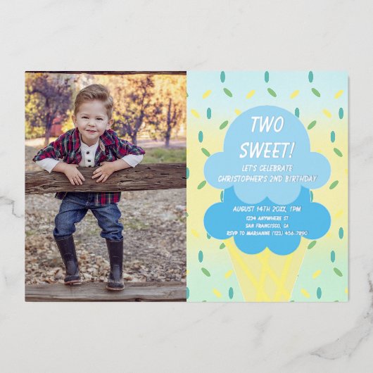 Ice Cream 2e verjaardag Folie Uitnodiging (Voorkant)