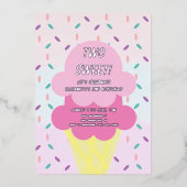 Ice Cream 2e verjaardag Folie Uitnodiging (Voorkant)