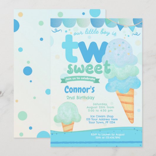 Ice Cream 2e verjaardagsfeestje Kaart (Voorkant / Achterkant)