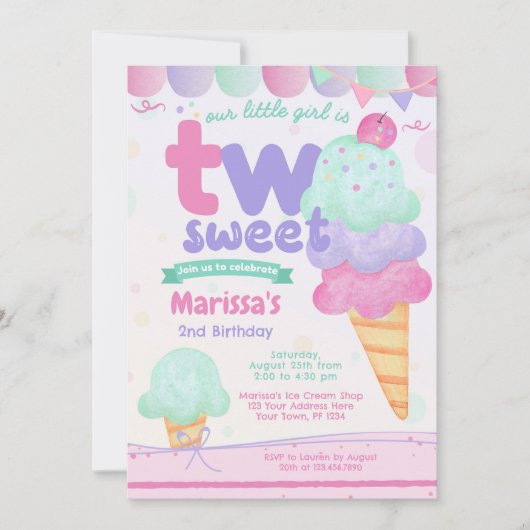 Ice Cream 2e verjaardagsfeestje Kaart (Voorkant)