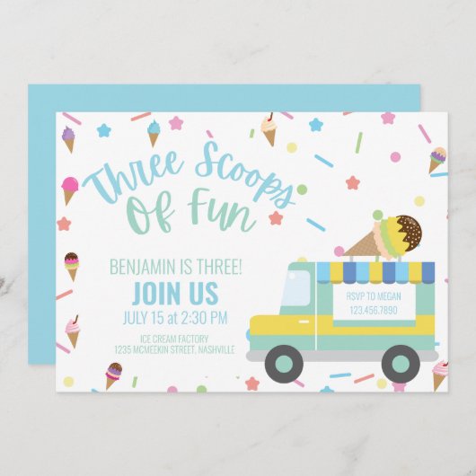 Ice Cream 3e Derde Verjaardag Sibling Triplets Twi Kaart (Voorkant / Achterkant)