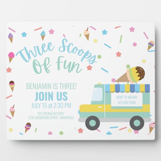 Ice Cream 3e Verjaardag Sibling Triplets teken Fotoplaat (Voorkant)