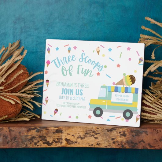 Ice Cream 3e Verjaardag Sibling Triplets teken Fotoplaat (Zijkant)