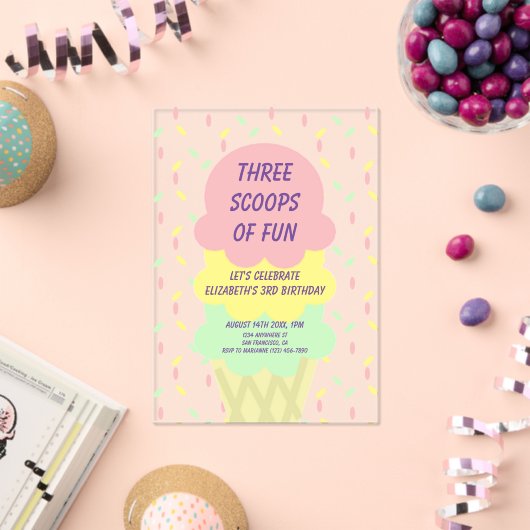 Ice Cream 3rd Birthday Acryl Uitnodigingen (Insitu (Viering))