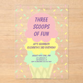 Ice Cream 3rd Birthday Acryl Uitnodigingen (Voorkant)