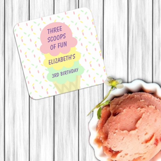 Ice Cream 3rd Birthday Kartonnen Onderzetters