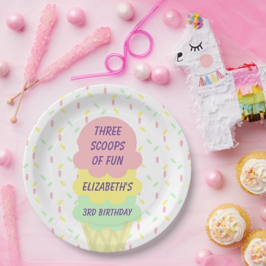 Ice Cream 3rd Birthday Papieren Bordje (Feest)