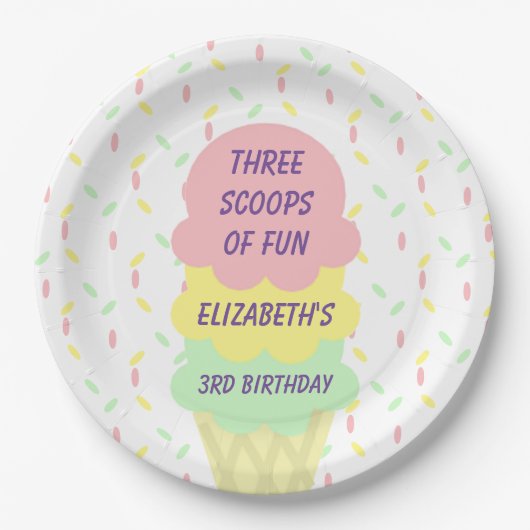Ice Cream 3rd Birthday Papieren Bordje (Voorkant)