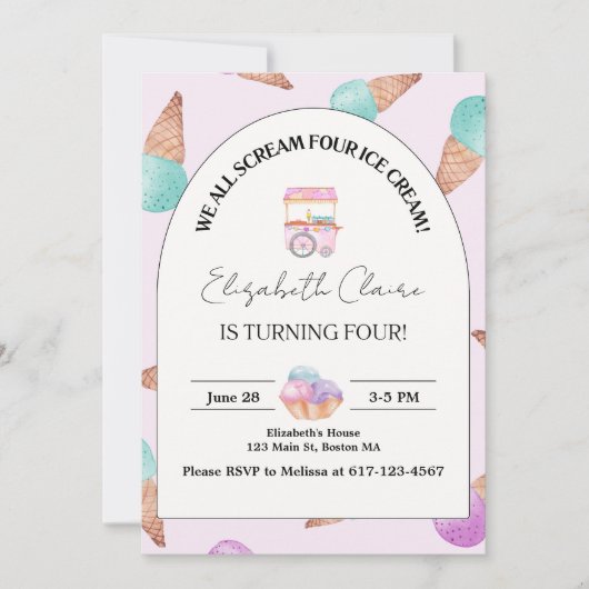 Ice Cream 4e verjaardag uitnodiging (Voorkant)