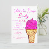 Ice Cream 4e Verjaardags Meisje Roze Waterverf Kaart (Staand voorkant)