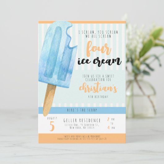 Ice Cream 4e verjaardagsfeest uitnodiging (Staand voorkant)