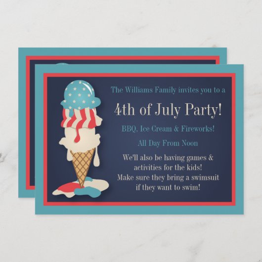 Ice Cream 4th of Juli Partij Uitnodigingen (Voorkant / Achterkant)