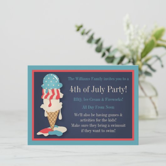 Ice Cream 4th of Juli Partij Uitnodigingen (Staand voorkant)
