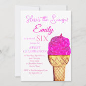 Ice Cream 6e Verjaardag Meisje Roze Waterverf Kaart (Voorkant)