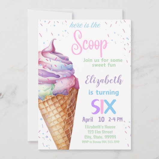 Ice Cream 6e verjaardagsfeest uitnodiging (Voorkant)