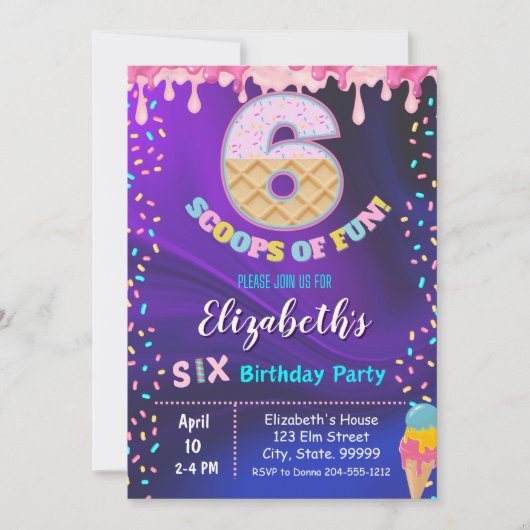 Ice Cream 6e verjaardagsfeest uitnodiging (Voorkant)