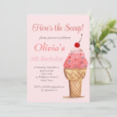 Ice Cream 7e Verjaardags Meisje Roze Waterverf Kaart (Staand voorkant)
