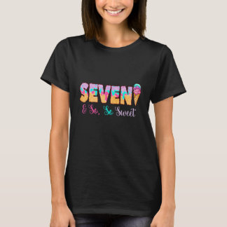 Ice Cream 7th Birthday Girl 7 Years Old Cute Match T-shirt