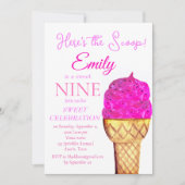 Ice Cream 9e Verjaardags Meisje Roze Waterverf Kaart (Voorkant)