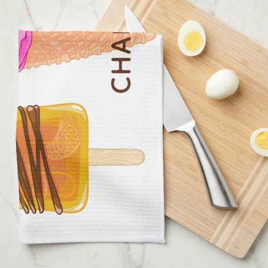 Ice Cream aangepaste naam & kleur keukenhanddoek (Quarter Fold)