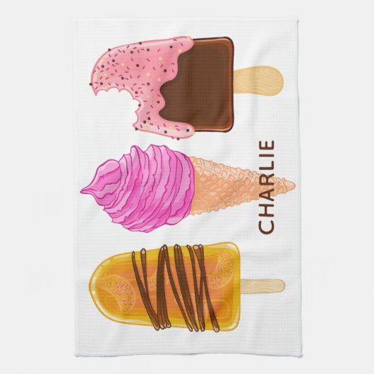 Ice Cream aangepaste naam & kleur keukenhanddoek (Verticaal)