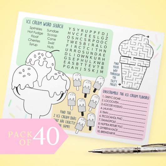 Ice Cream Activity Sheets voor kinderen Pack van 4 Notitieblok