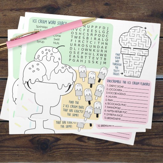 Ice Cream Activity Sheets voor kinderen Pack van 4 Notitieblok