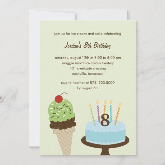 Ice Cream and Cake Birthday Invitation - Green Kaart (Voorkant)