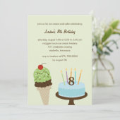 Ice Cream and Cake Birthday Invitation - Green Kaart (Staand voorkant)