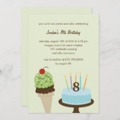 Ice Cream and Cake Birthday Invitation - Green Kaart (Voorkant / Achterkant)