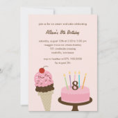 Ice Cream and Cake Birthday Invitation - Roze Kaart (Voorkant)