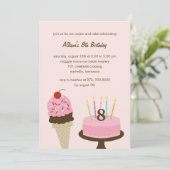 Ice Cream and Cake Birthday Invitation - Roze Kaart (Staand voorkant)