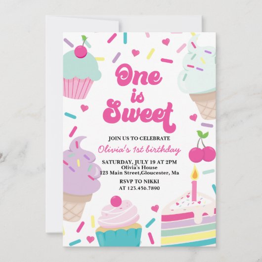 Ice Cream and Cake een is Sweet 1st Verjaardag Kaart (Voorkant)