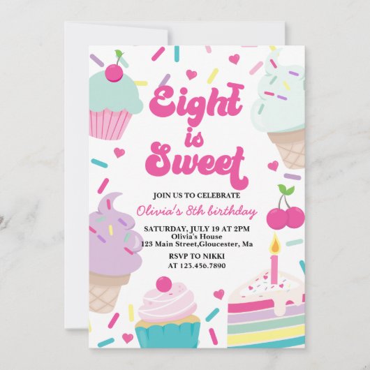Ice Cream and Cake Eight is Sweet 8th Verjaardag Kaart (Voorkant)
