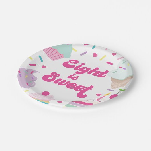 Ice Cream and Cake Eight is Sweet 8th Verjaardag Papieren Bordje (Gekanteld)