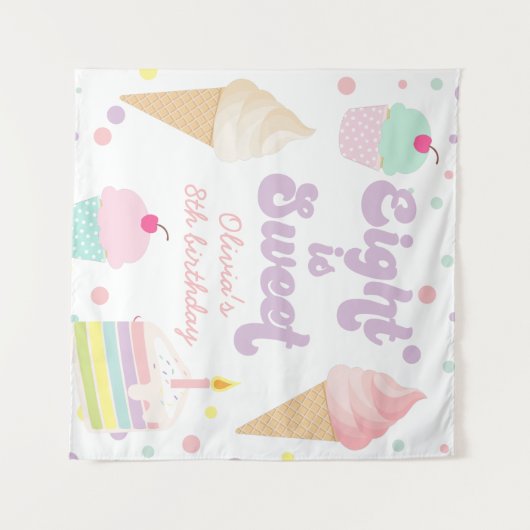 Ice Cream and Cake Eight is Sweet 8th Verjaardag Wandkleed (Voorkant (horizontaal))