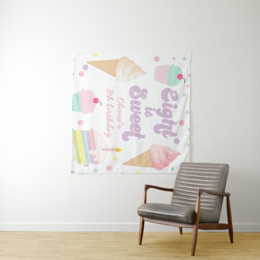 Ice Cream and Cake Eight is Sweet 8th Verjaardag Wandkleed (In Situ (horizontaal))