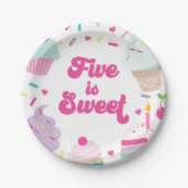 Ice Cream and Cake Five is Sweet 5th Birthday Papieren Bordje (Voorkant)