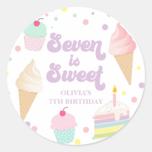 Ice Cream and Cake Seven is Sweet 7th Verjaardag Ronde Sticker