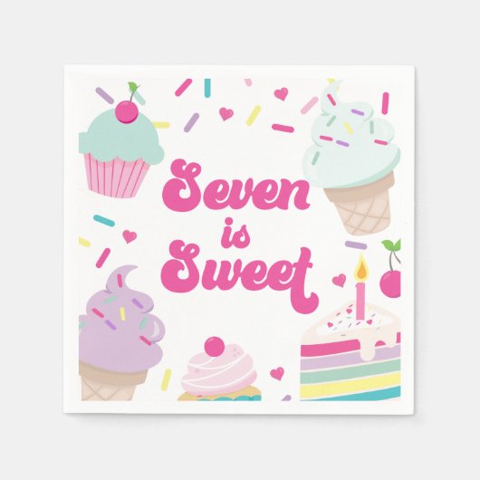 Ice Cream and Cake Seven is Sweet 7th Verjaardag Servet (Voorkant)